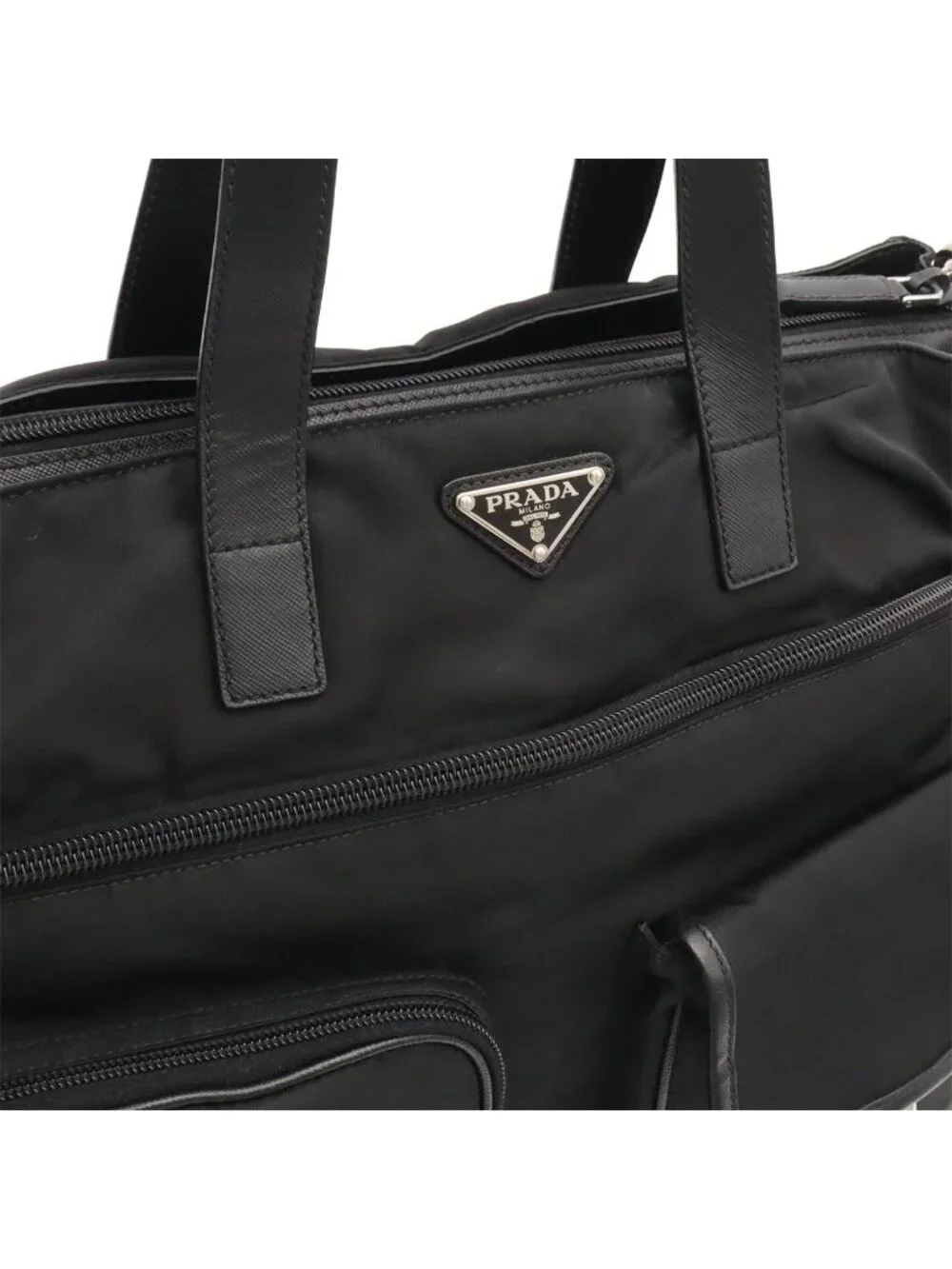 Prada Business Briefcase Tote 2-Way Shoulder Bag Crossbody Nylon Leather Nero